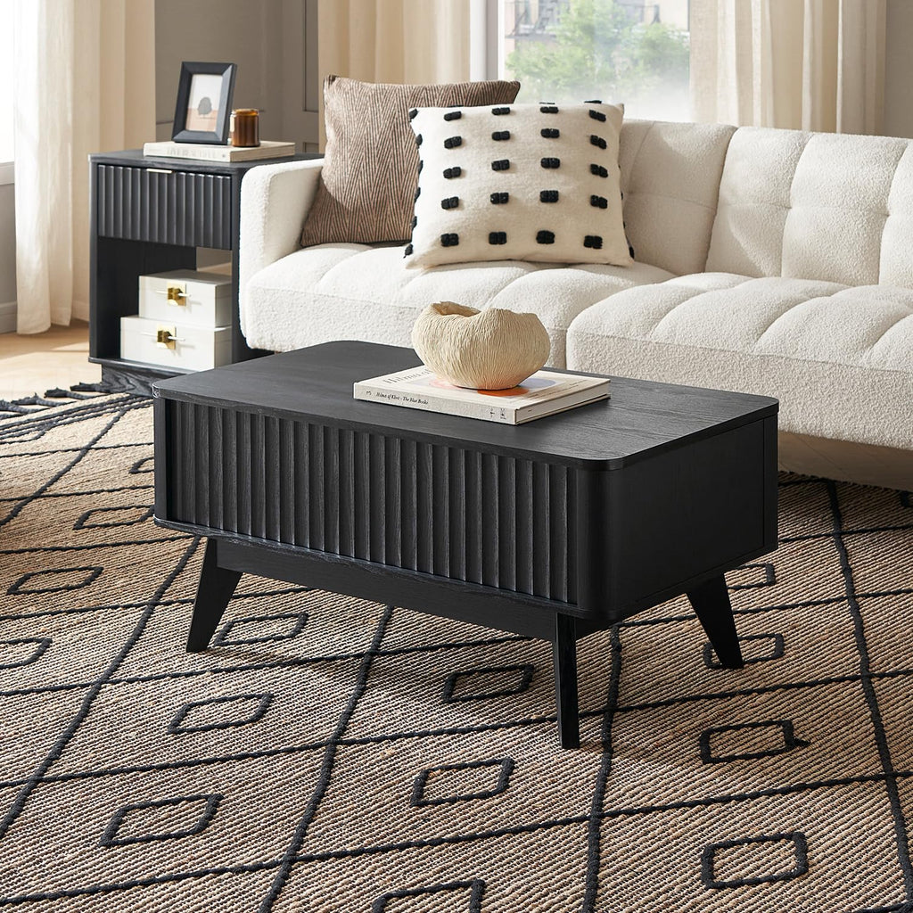 Brooklyn Lift Top Coffee Table, Dining Table, Fluted (Black Oak)