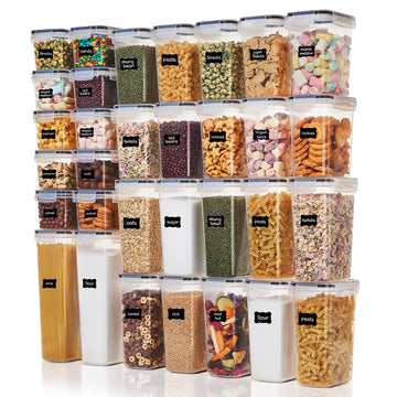 32pcs Airtight Food Storage Containers Set, BPA Free Plastic Kitchen and Pantry Organization Canisters with Lids