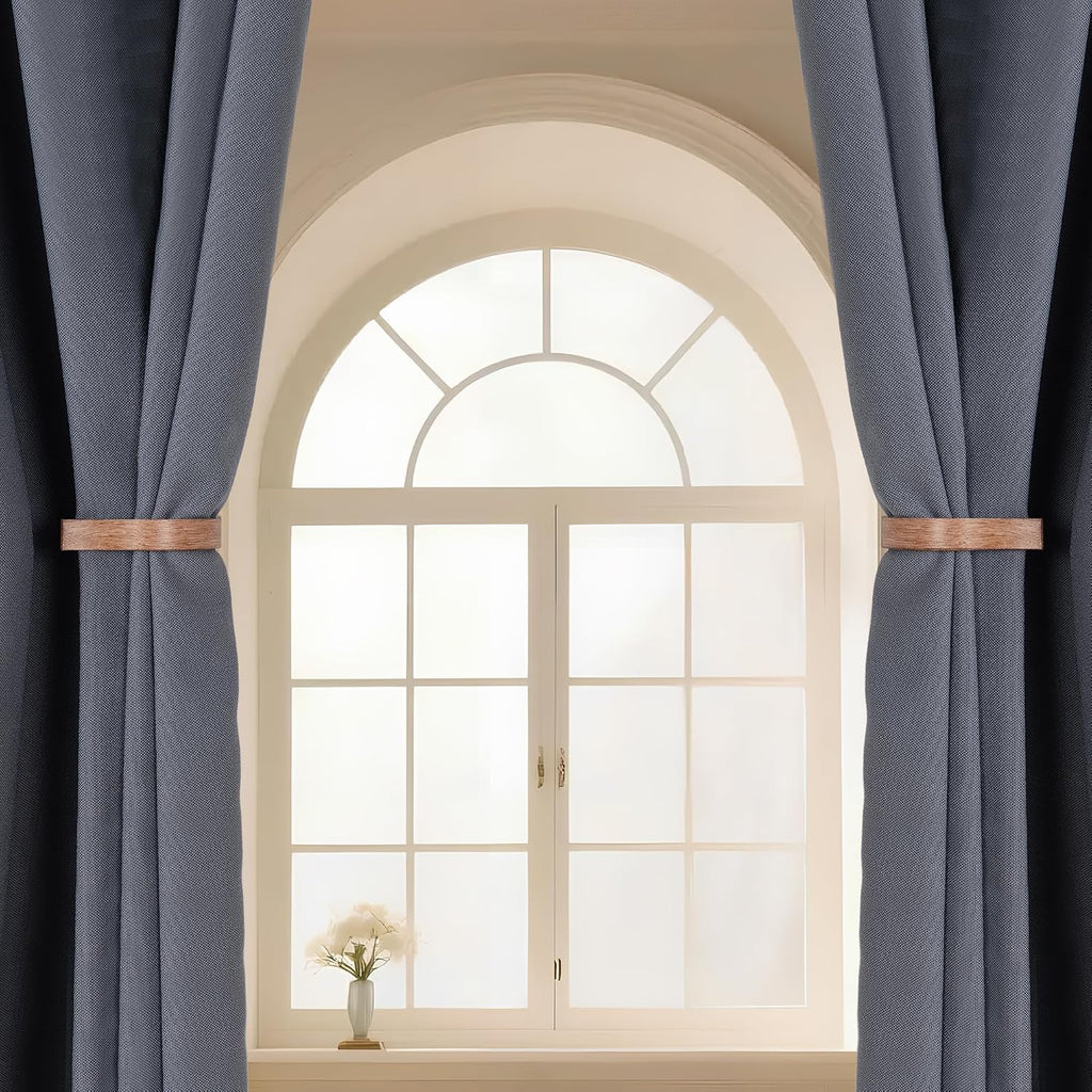 Light Brown Wood Grain Curtain Holdbacks,Solid Aluminum Wall Mounted Curtain Tiebacks & Hooks,U Shape Curtain Holders