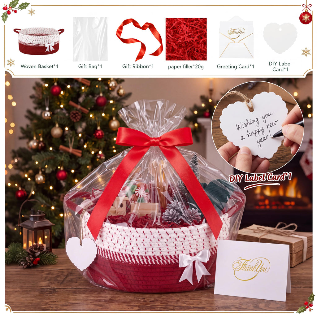 Woven Gift Basket Empty, 14 x 10 x 5.5 in Red Christmas Baskets