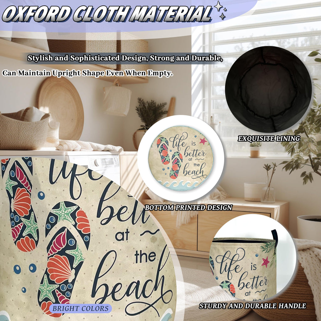 Funny Beach Laundry Basket Oxford Cloth Foldable Hamper 18.9x16.5 Inch