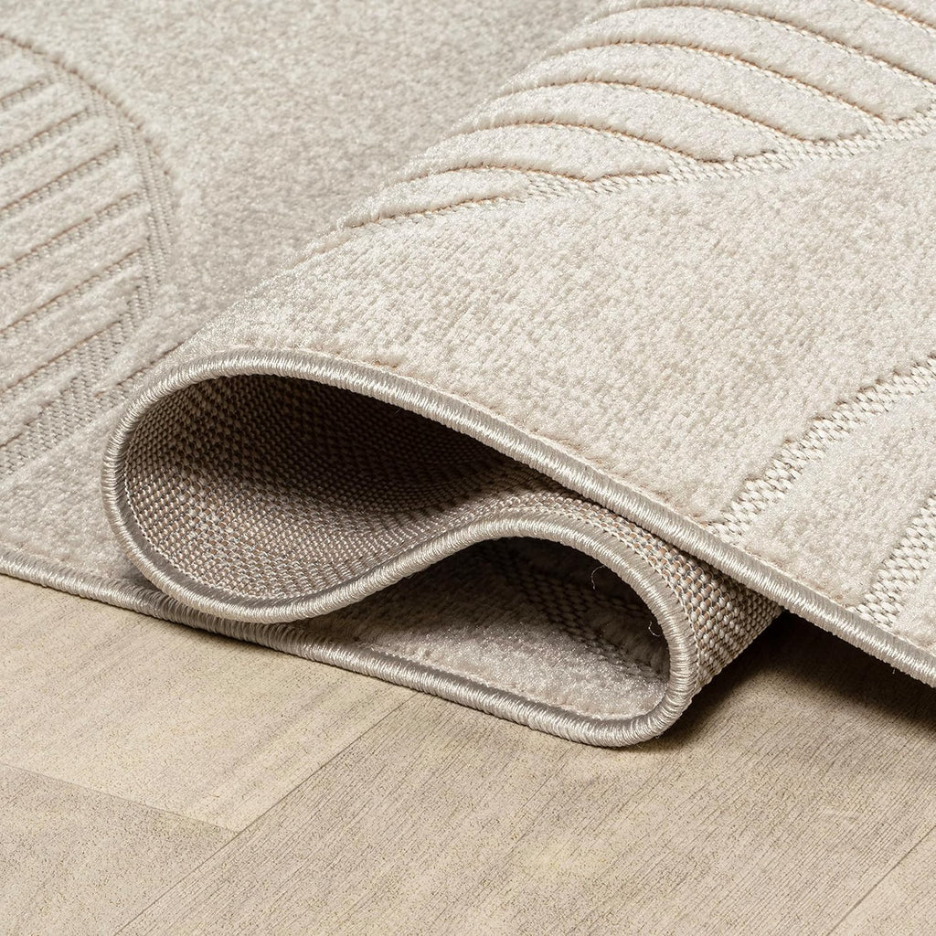 Nordby High-Low Arch Striped Ivory/Cream Indoor/Outdoor Area Rug, 8x10, Modern, Contemporary, Geometric, Bohemian