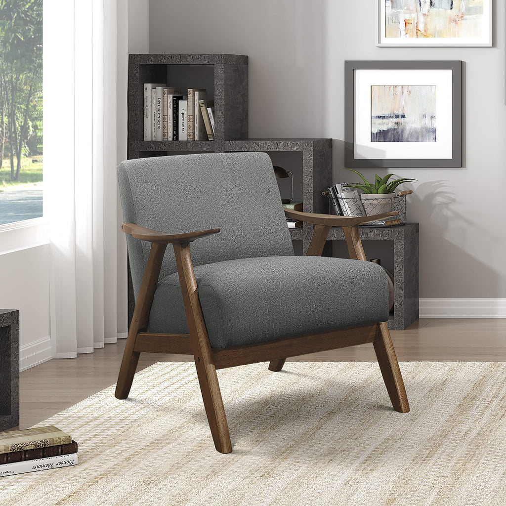 Mid Century Modern Accent Chair with Walnut Wood Frame, Gray