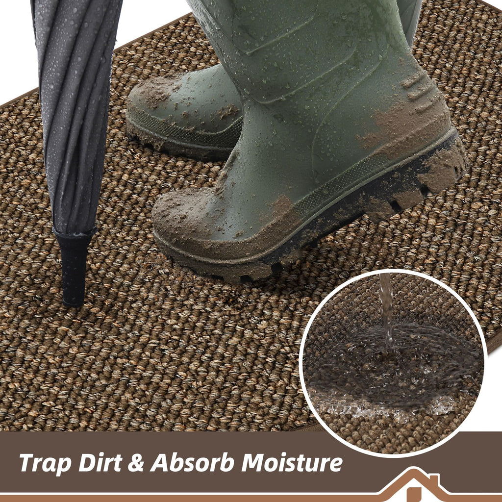 Dirt Trapper Door Mat 24" x 36" Half Circle Non Slip Rugs, Brown