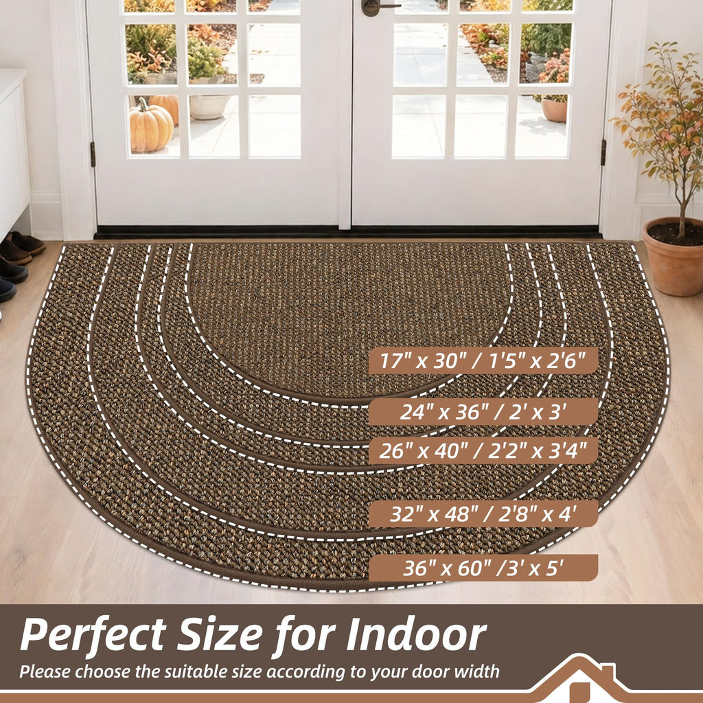 Dirt Trapper Door Mat 24" x 36" Half Circle Non Slip Rugs, Brown