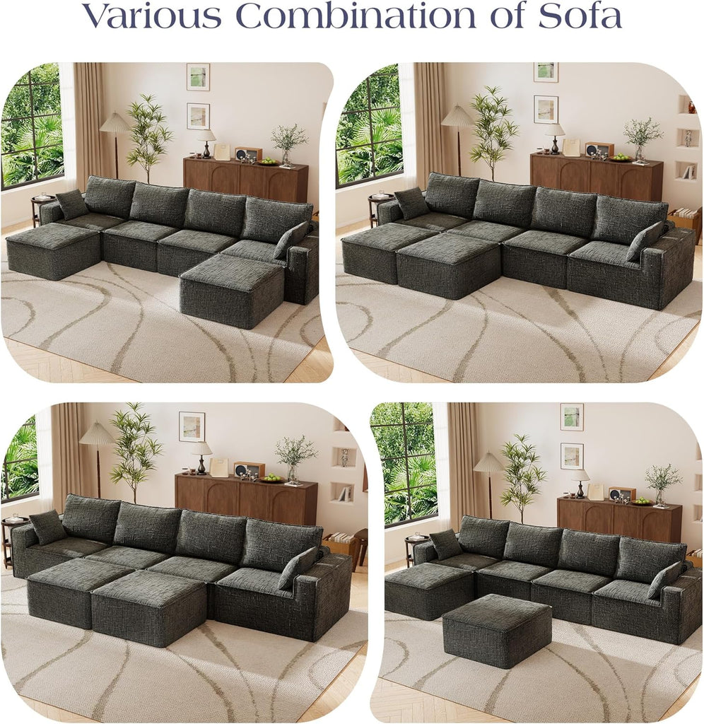 145.6” L Shaped Boneless Couches for Living Room, Modular Sofa Memory Foam