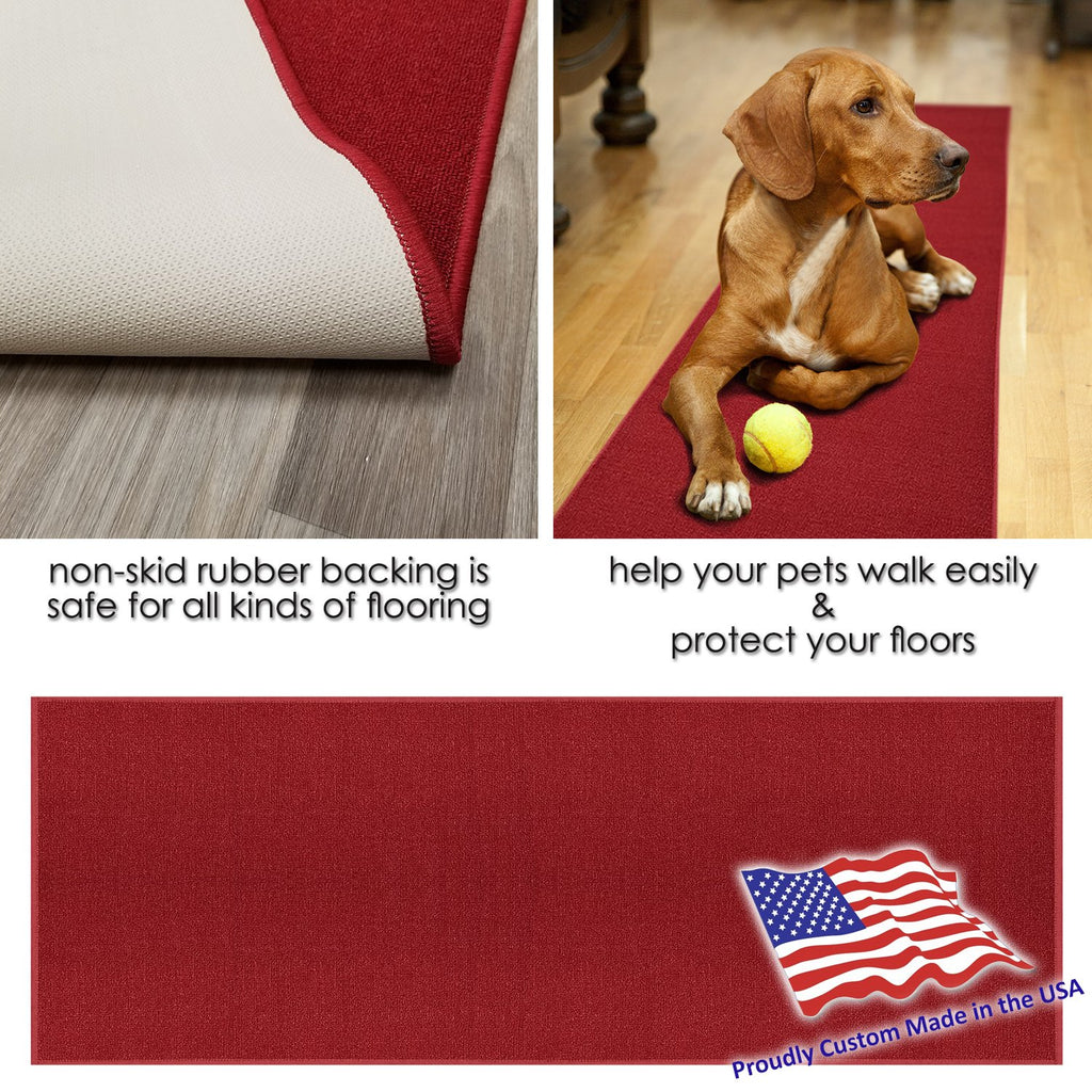 Custom Size RED Solid Plain Rubber Backed Non-Slip Hallway Stair Runner Rug Carpet 31 inch Wide Choose Your Length