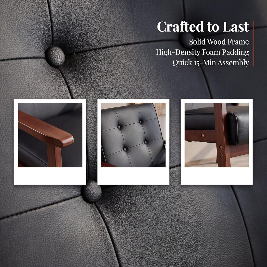 Retro Leather Accent Chairs, Arm Lounge Chairs - Set of 2
