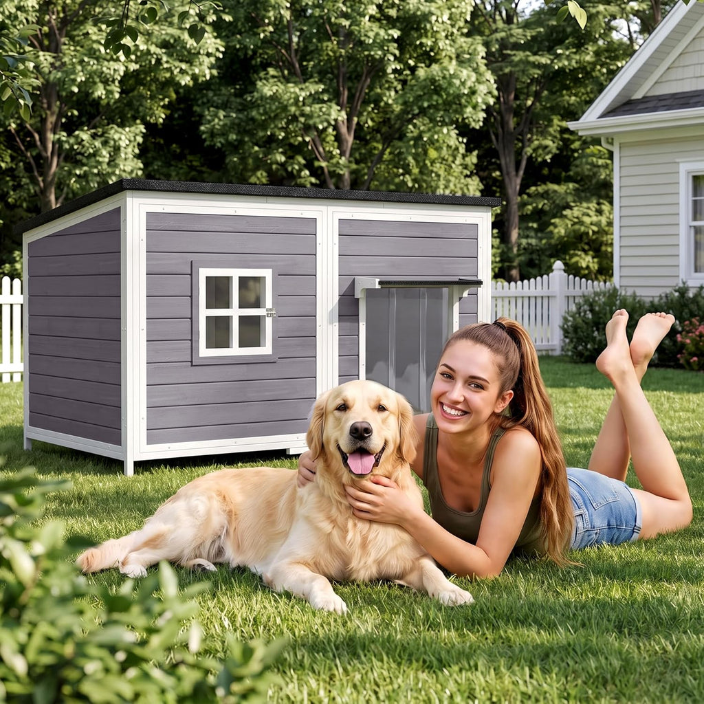 59" Extra Large Wooden Outdoor Dog House, Grey