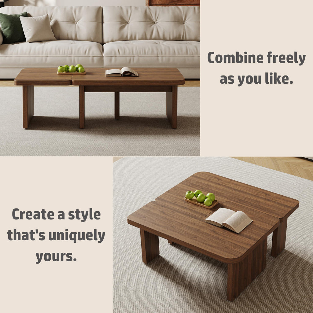 Mid Century Modern Walnut L-Shape Nesting Coffee Set of 2