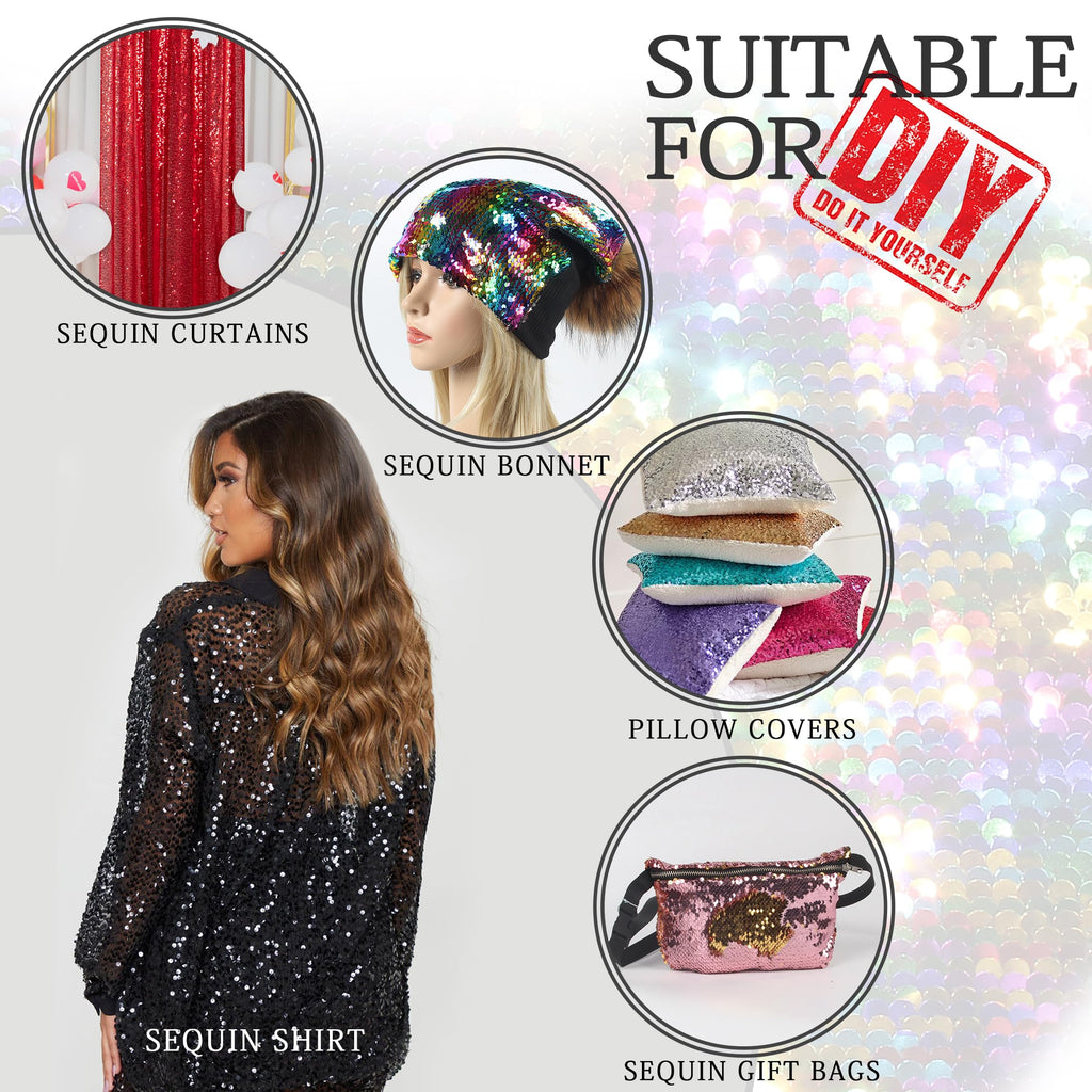 Flip Sequin Fabric by The Yard, Half Yard, Rainbow + Silver