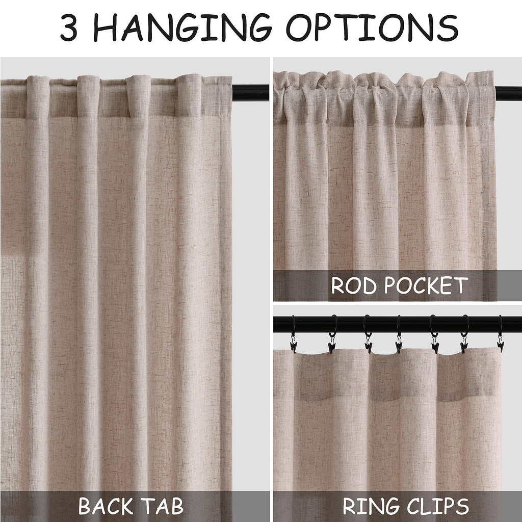 Oatmeal Linen Curtains 84 Inches Long Back Tab Light Filtering Privacy Semi Sheer Curtains Modern Farmhouse Decor