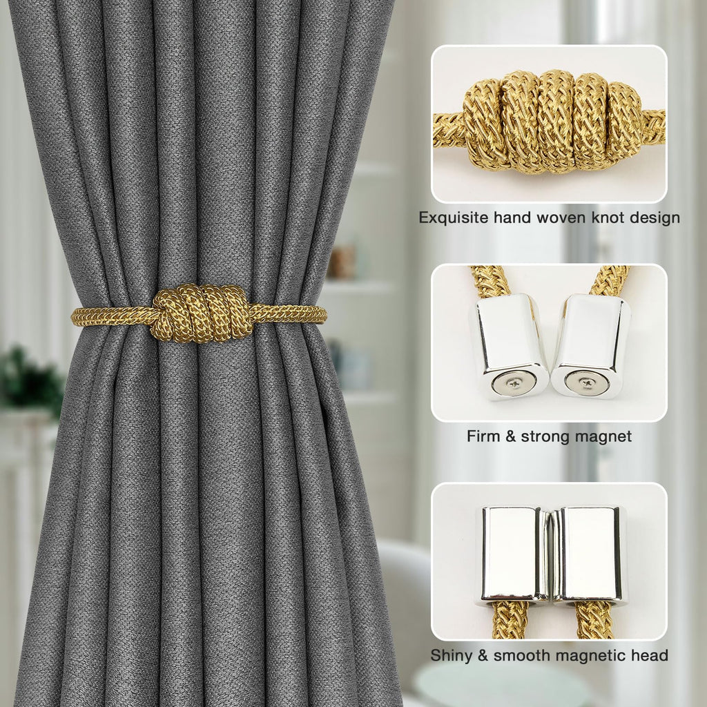 Mini Magnetic Curtain Tiebacks Modern Simple Style Drape Tie Backs Elegant Hand Weave Rope Knot Decorative - 4 Pack