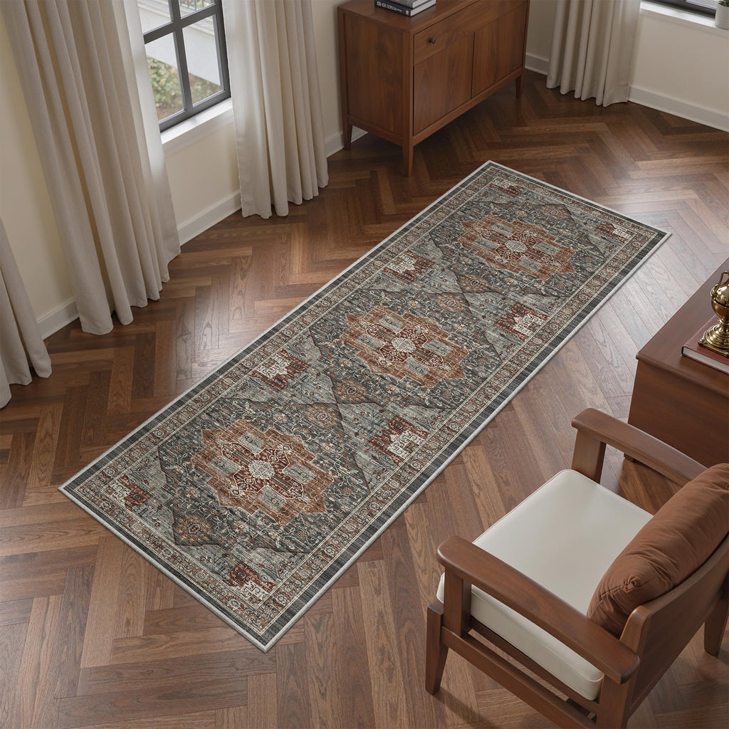 Washable Runner Rug, Non Slip Small Rugs Grey/Brown/Tan