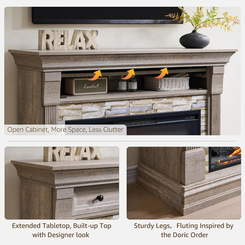 OKD 52" Farmhouse Electric Fireplace TV Stand with Mantel & Cabinet