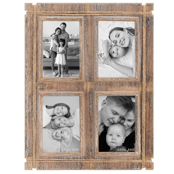 4 Openings 4x6 Picture Frame Wood Rustic Decorative Distressed & Vintage Looking Photo Frames for Wall Mount & Table
