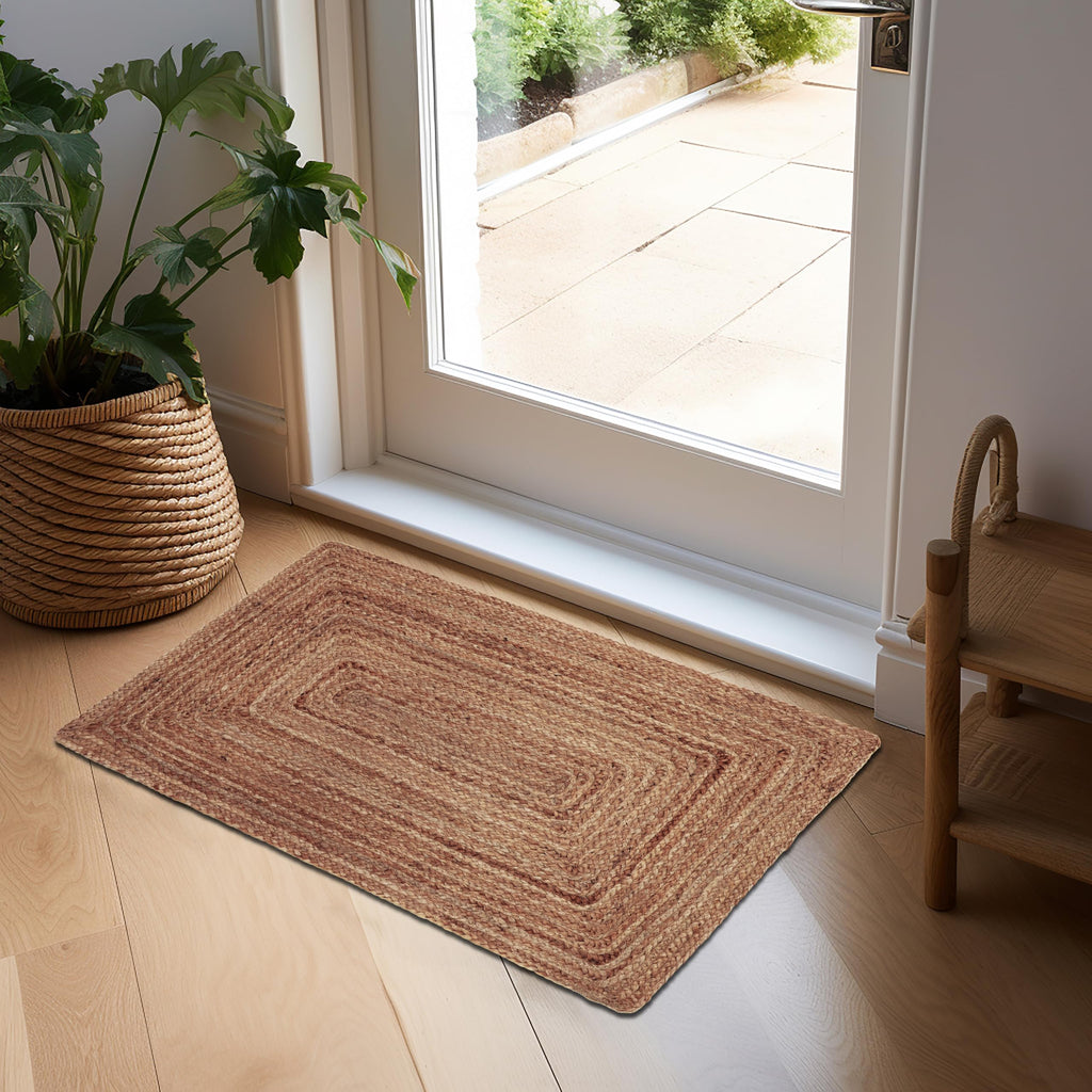 Jute Rug - Braided Handwoven 100% Jute Door Mat - 22x34 inches