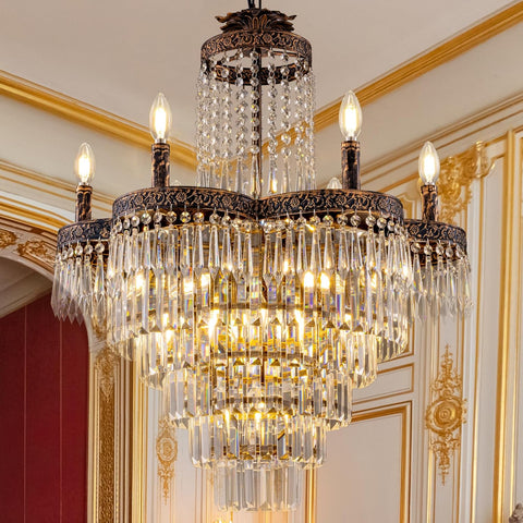 13 Lights Chandelier French Empire Crystal Chandeliers for Dining Living Room, 25" D Vintage Rustic K9 Crystal Light Fixture for Bedroom, Antique Bronze Chandelier Light for Kitchen Foyer A108-B0D8JC48JG