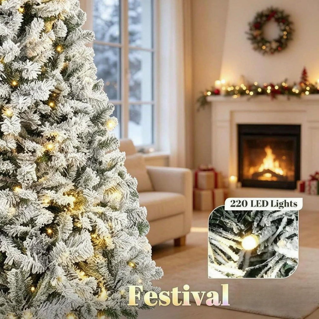 Pre-Lit Flocked Fraser Fir Artificial Christmas Tree, 6 ft, White