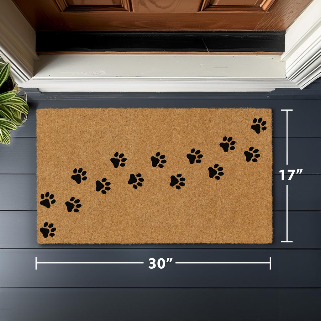 Natural Coco Coir Non-Slip Doormat (17x30, Paws)