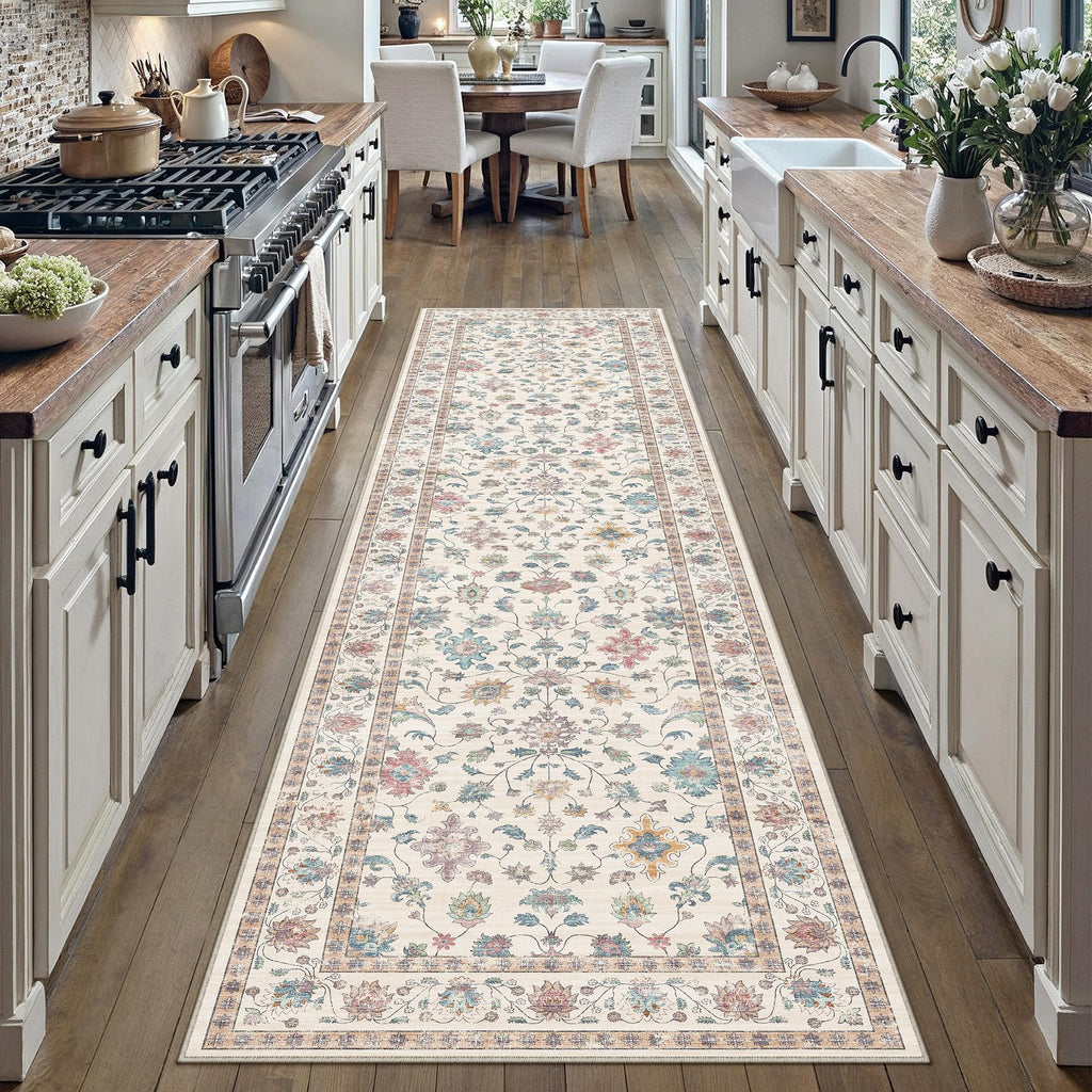 2x8 Colorful Retro Floral Washable Runner Rug