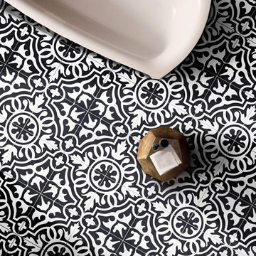Handmade Cement Tile, 8x8-in, Black and White, Pack of 12