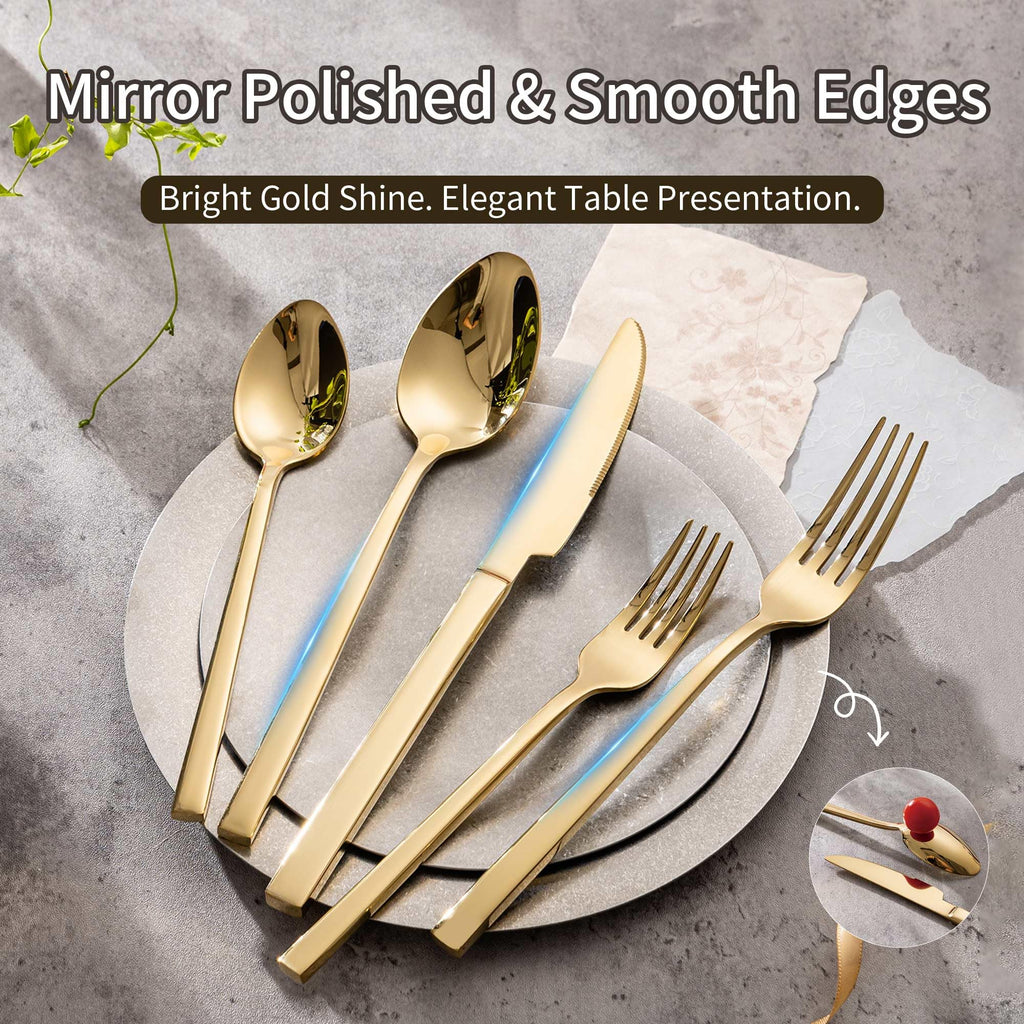 Gold Silverware Set for 4, 20-Piece 18/10 Stainless Steel Flatware