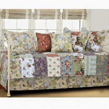 100% Cotton Authentic Patchwork Quilted Daybed Set, 7 Piece, Blooming Prairie