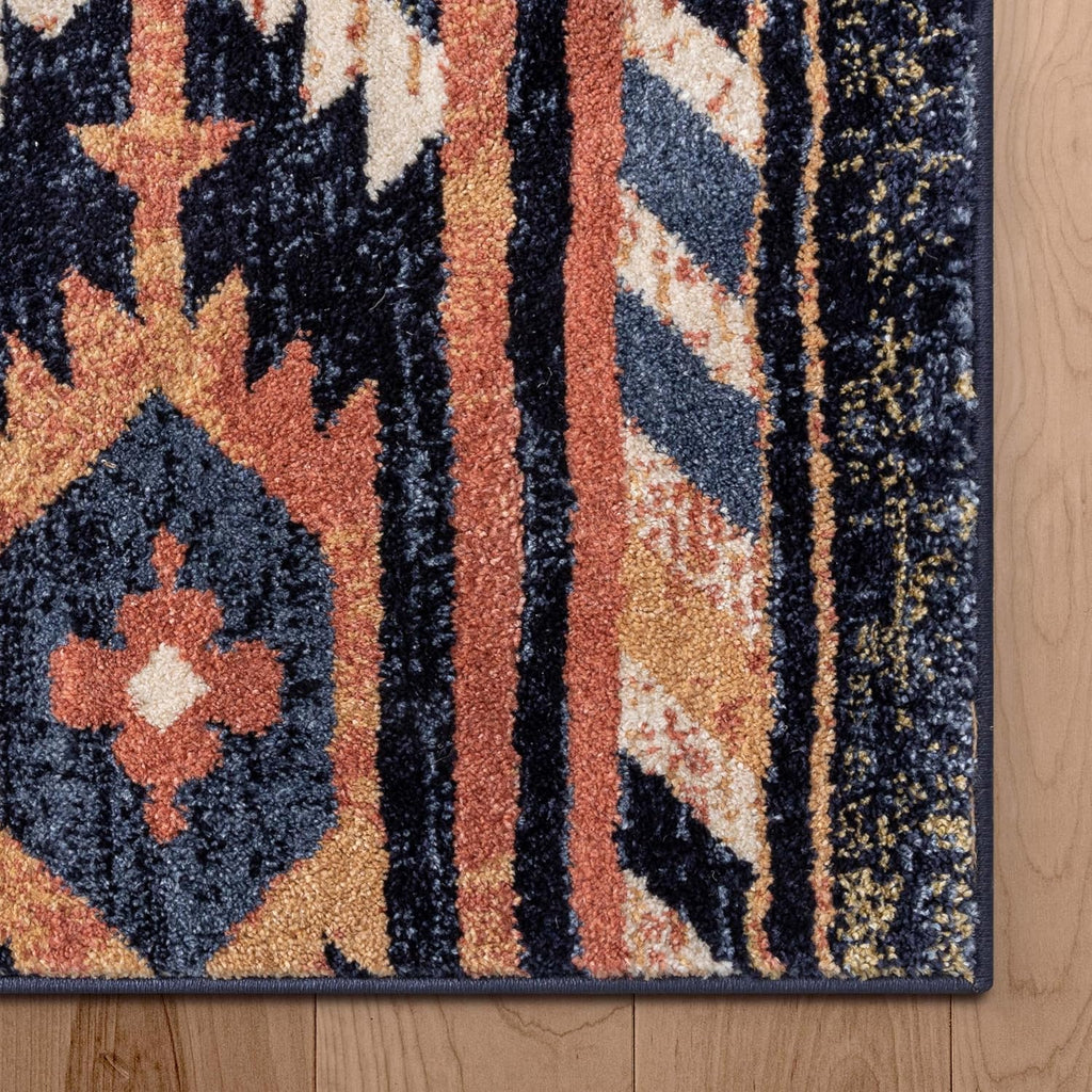 Lizette Dark Blue Traditional Medallion Area Rug