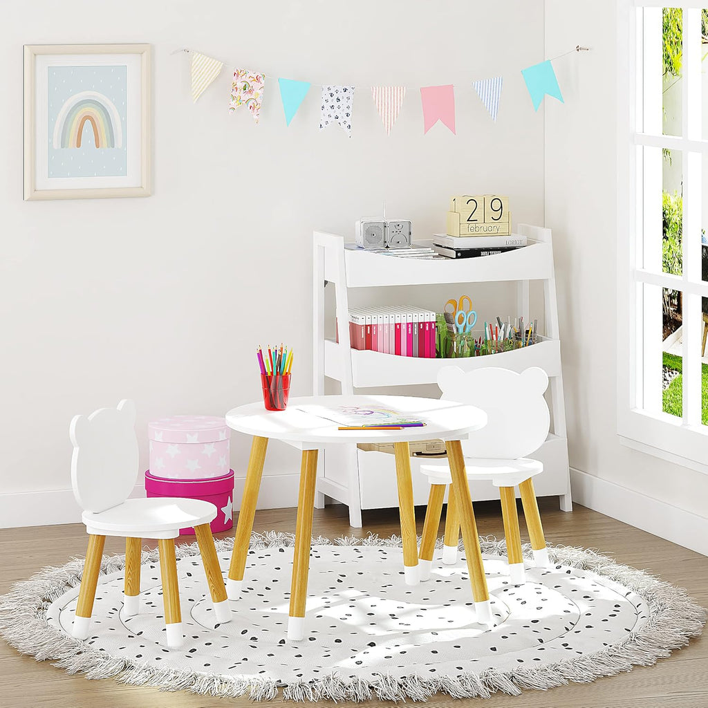 Bear-Themed Wooden Toddler Table and Chair Set for Kids' Room,White