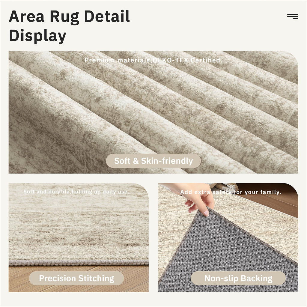 Hallway Runner Rug 2'6" x 14' Washable Long Kitchen Rugs Beige