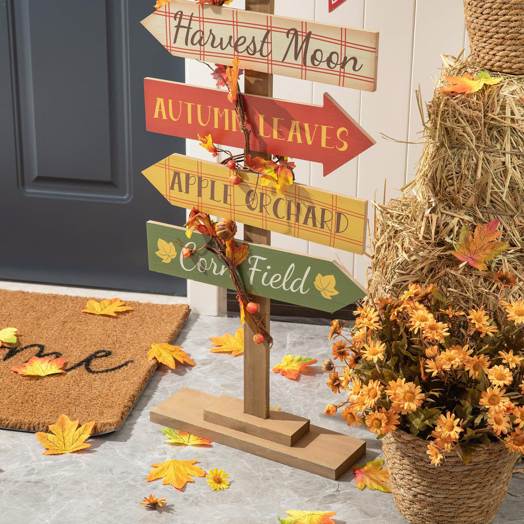 42.5"H Fall Wooden Pumpkin Patch Porch Decor, Rustic Fall Harvest Welcome to Our Patch Yard Sign, Farmhouse