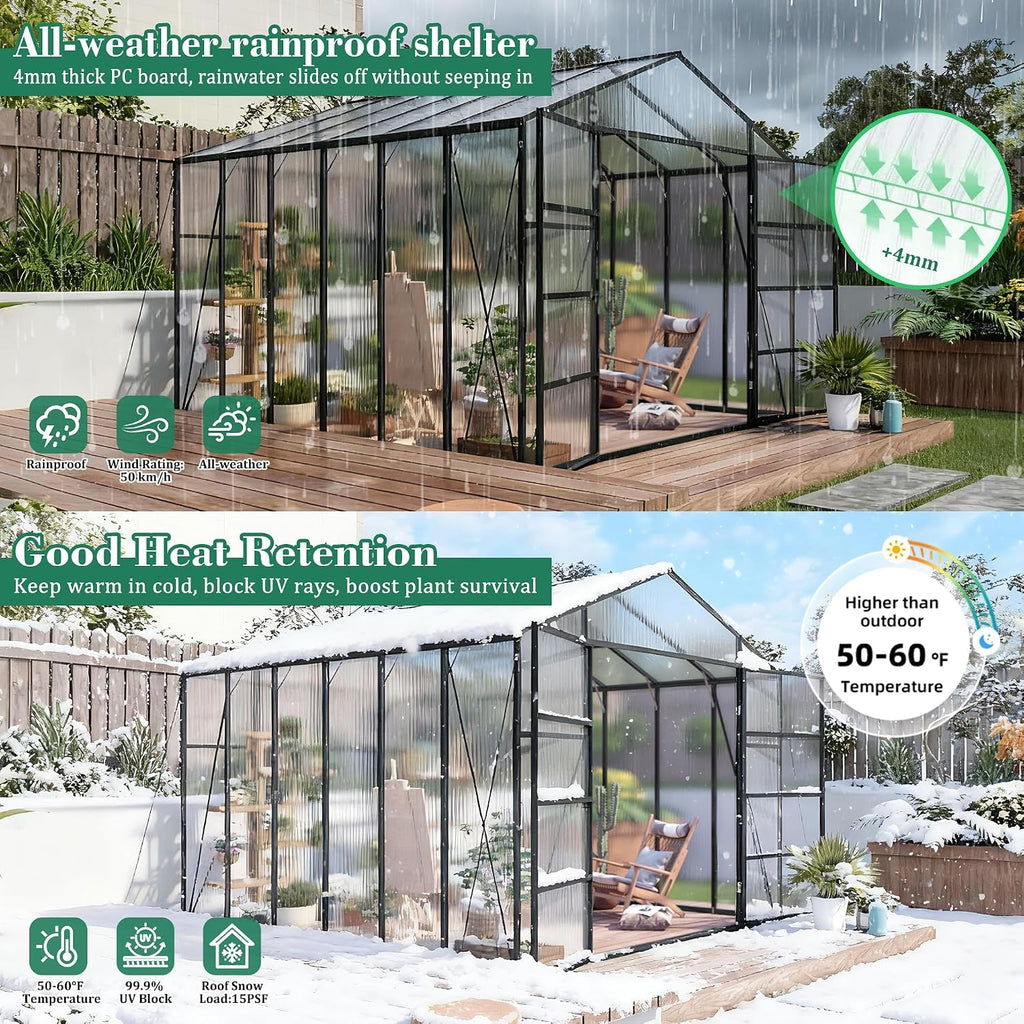 86" H Extra Tall Polycarbonate Greenhouse Kit for Outdoor Backyard Garden, Heavy Duty Aluminum Frame Plant Green
