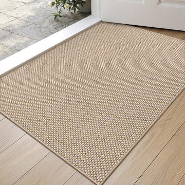 Thin Door Mat Indoor Entrance 24x36, Non Slip Entryway Mat, Beige | Low Profile Front Doormat, Dirt-Trapping &