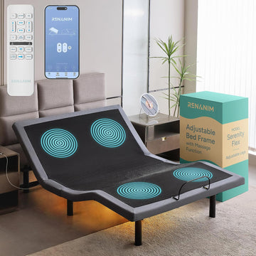 SFE Queen Adjustable Bed Frame - Zero Clearance Smart Frame, Electric Massage, Wireless Remote for Head & Foot Lift