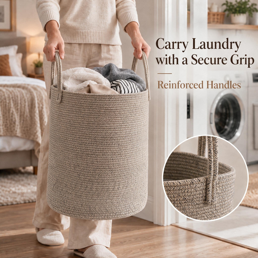 60L Cotton Rope Laundry Basket Hamper, Oatmeal