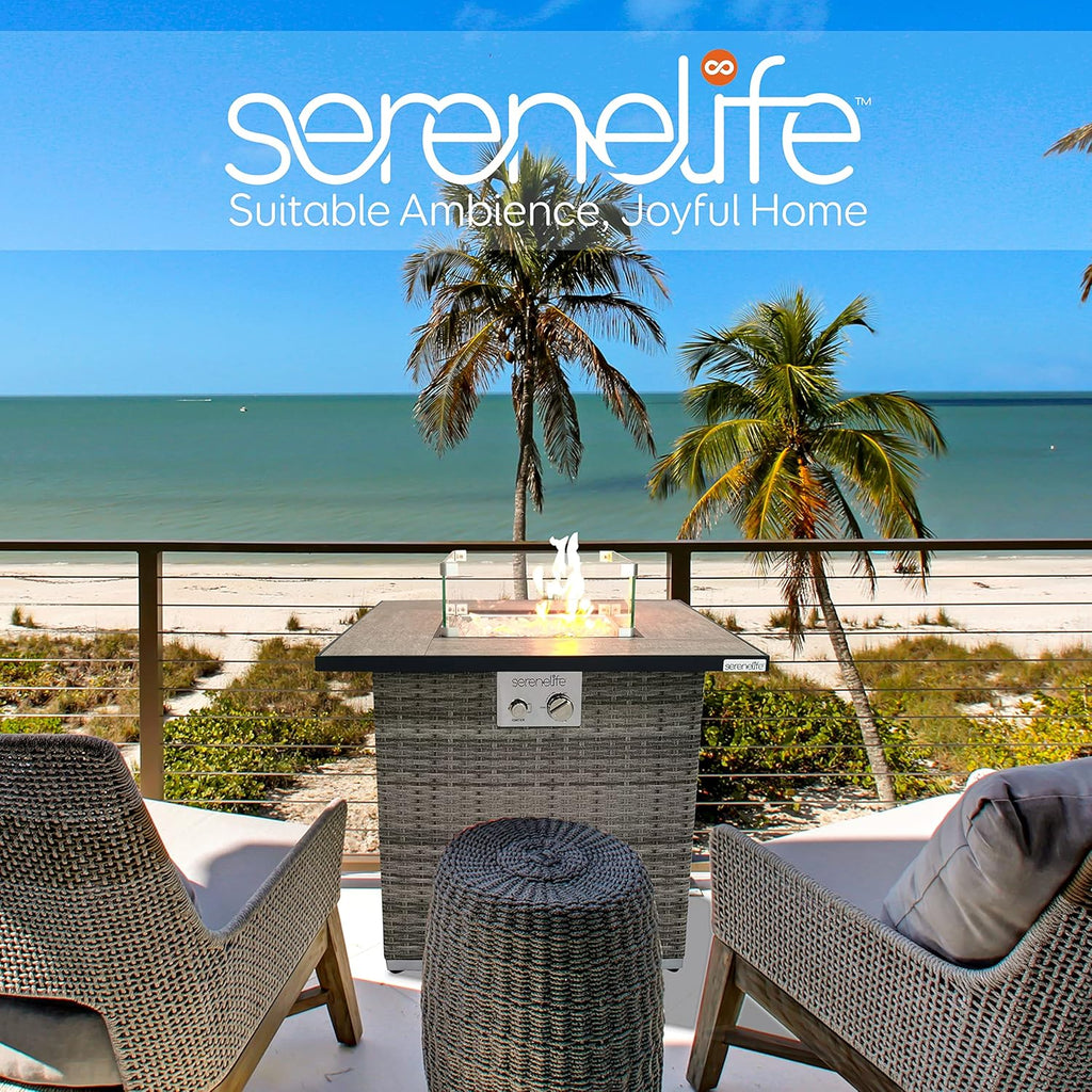 Propane Fire Pit Table, 50000 BTU CSA/ETL Certified Safe Gas Table with Sturdy Wicker Base, Stainless Steel Burner