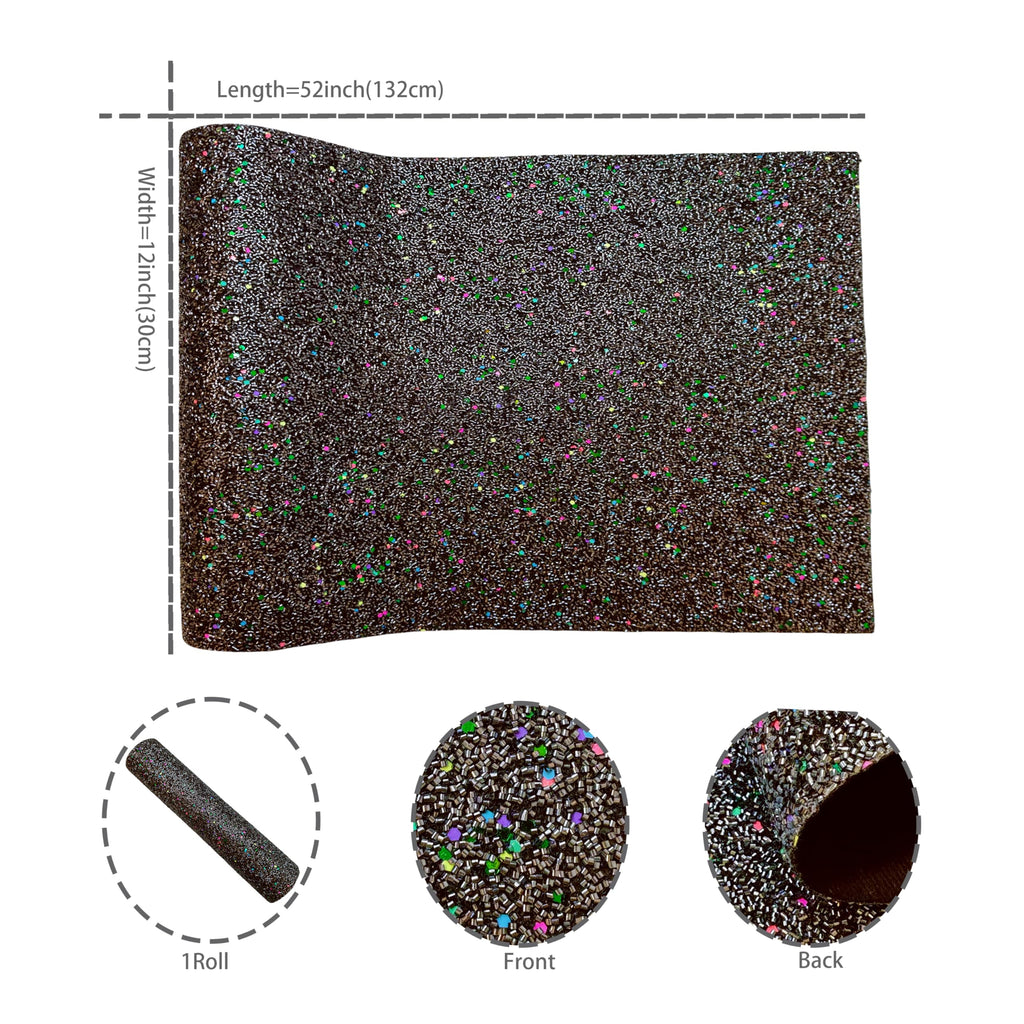Gray Tinsel Fabric Chunky Glitter Faux Leather Roll, 52" x 12" inches, Halloween Mardi Gras Leatherette for Holiday