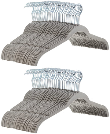 Basics Space Saving Slim Velvet Non-Slip Clothes Hangers, Sturdy, Gray/Silver, 100-Pack