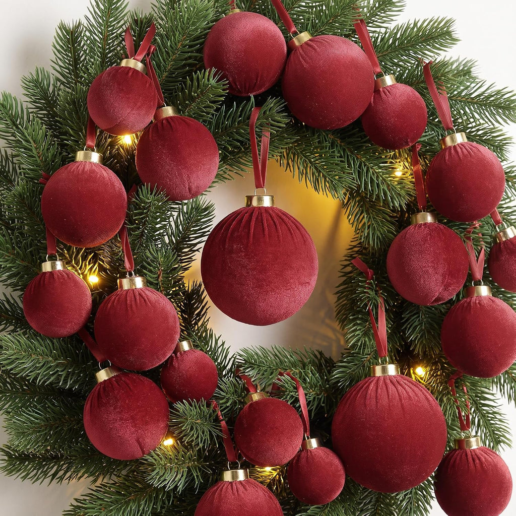 Velvet Christmas Balls Bulk, Flocked Christmas Tree Ornaments(Red) - Set of 48