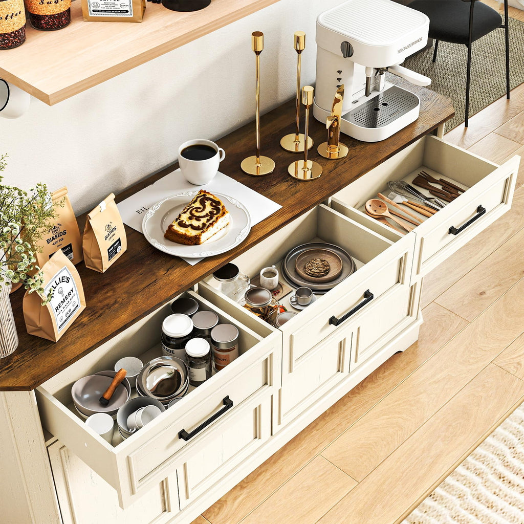 64" Farmhouse Sideboard Buffet Cabinet, Antique White Credenza