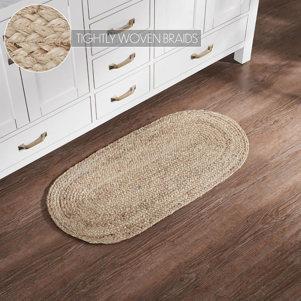 Jute Rug 17x36 w/Pad, Area Rug, Accent Rug, Floor Decor, Braided, Natural Collection, Oval, Natural