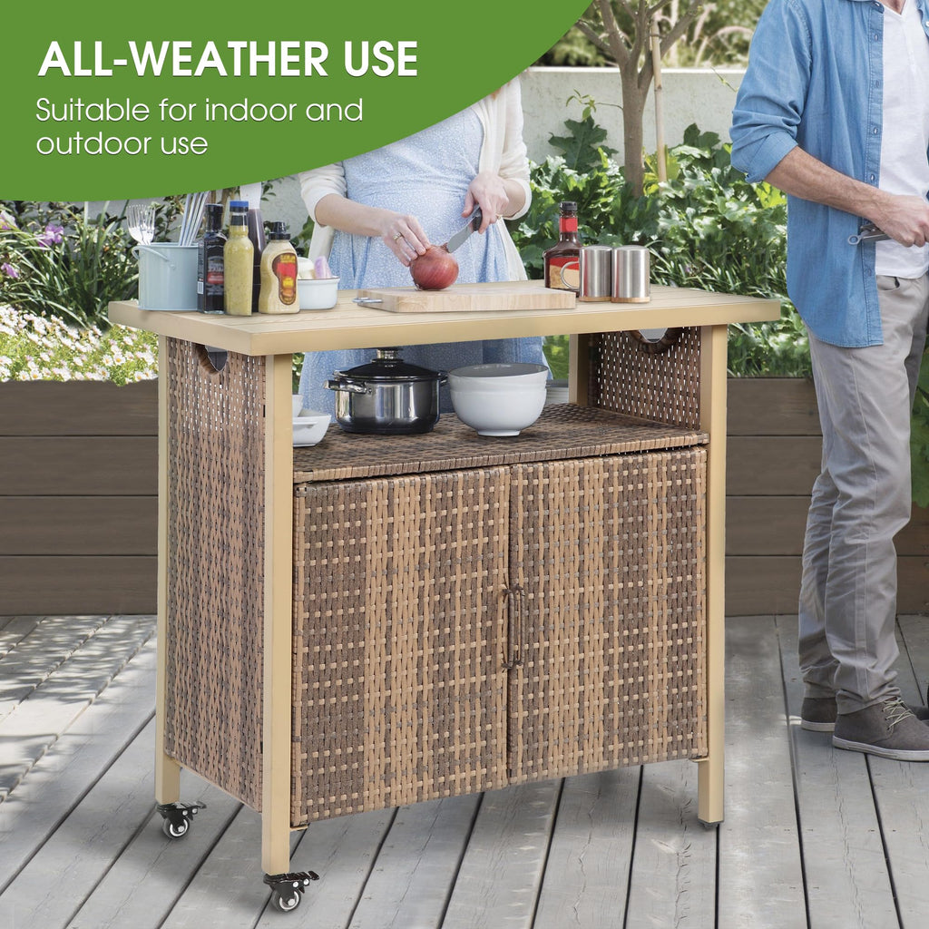 Outdoor Bar Table with Storage Cabinet, Brown