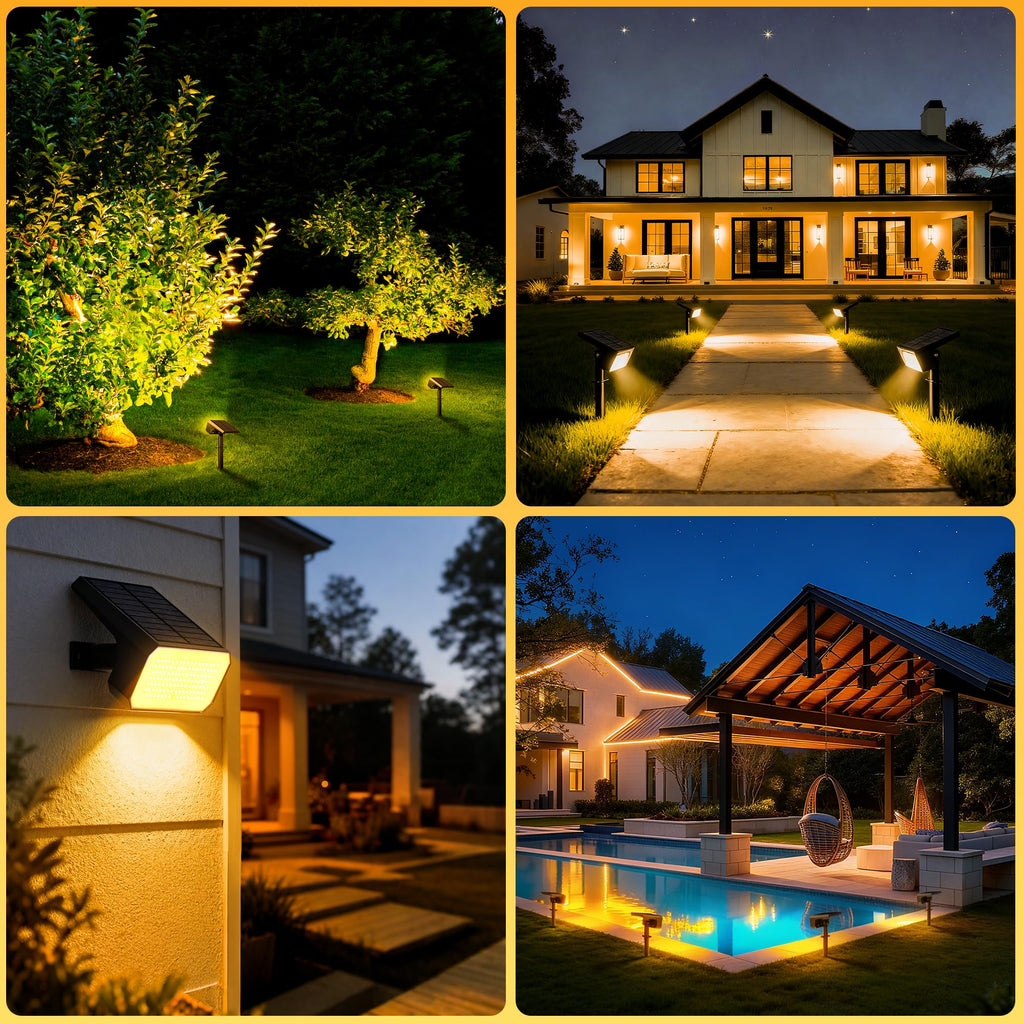 Solar Spot Lights Outdoor Waterproof, 6 Pack, 118 LED Warm White