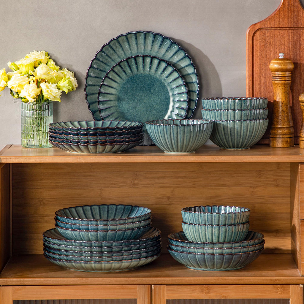24 Pieces Dinnerware Sets for 6, Ceramic Plates and Bowls Sets