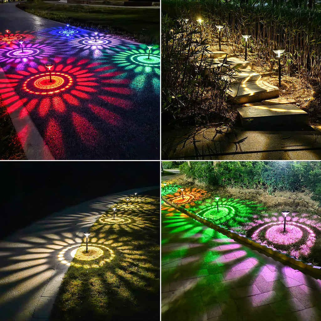 8 Pack Solar Pathway Lights, Multicolor & Warm White LED, IP67 Waterproof, Outdoor Garden Yard Lawn Landscape
