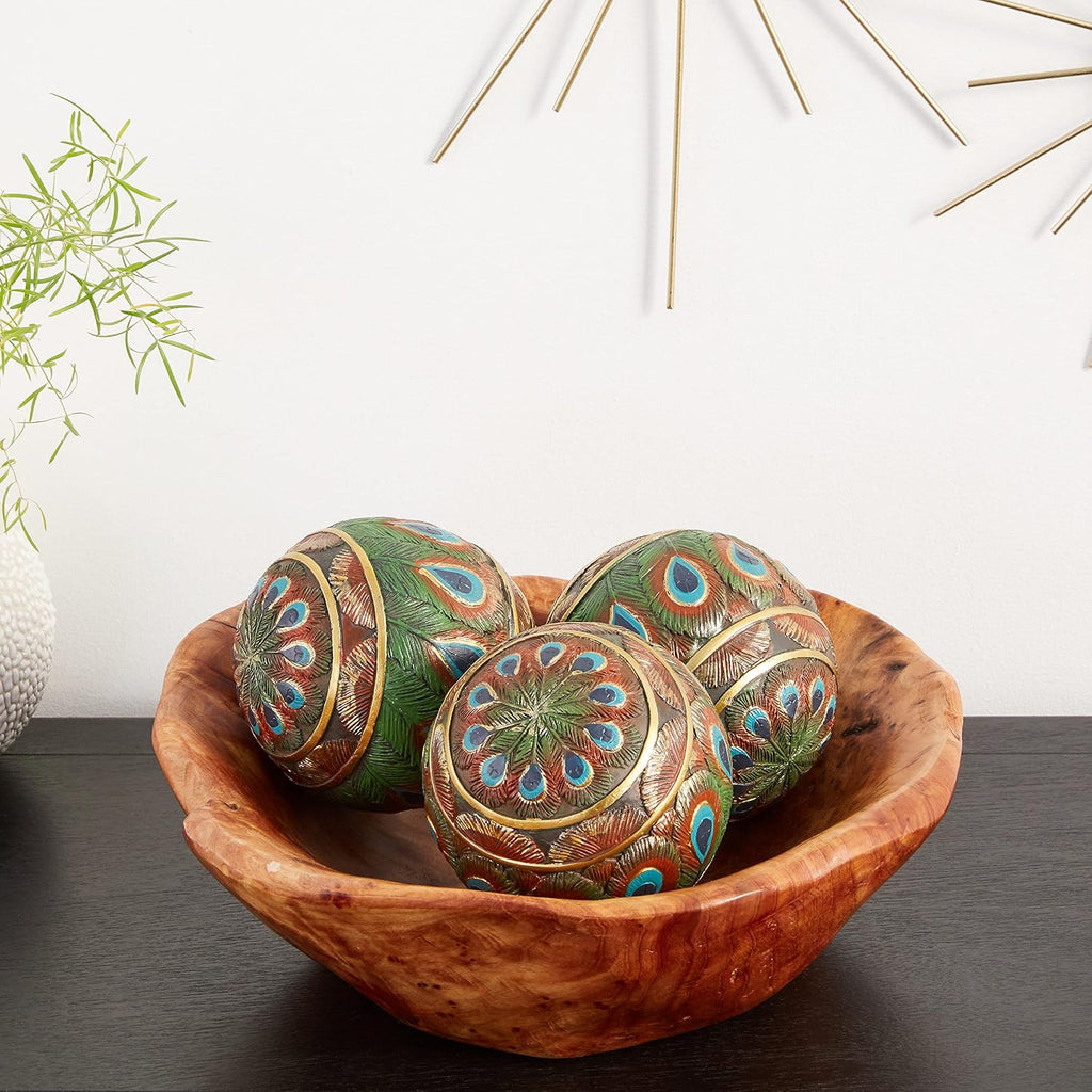 Peacock-Feathered Orbs Decorative Accent Balls: Set of Three
