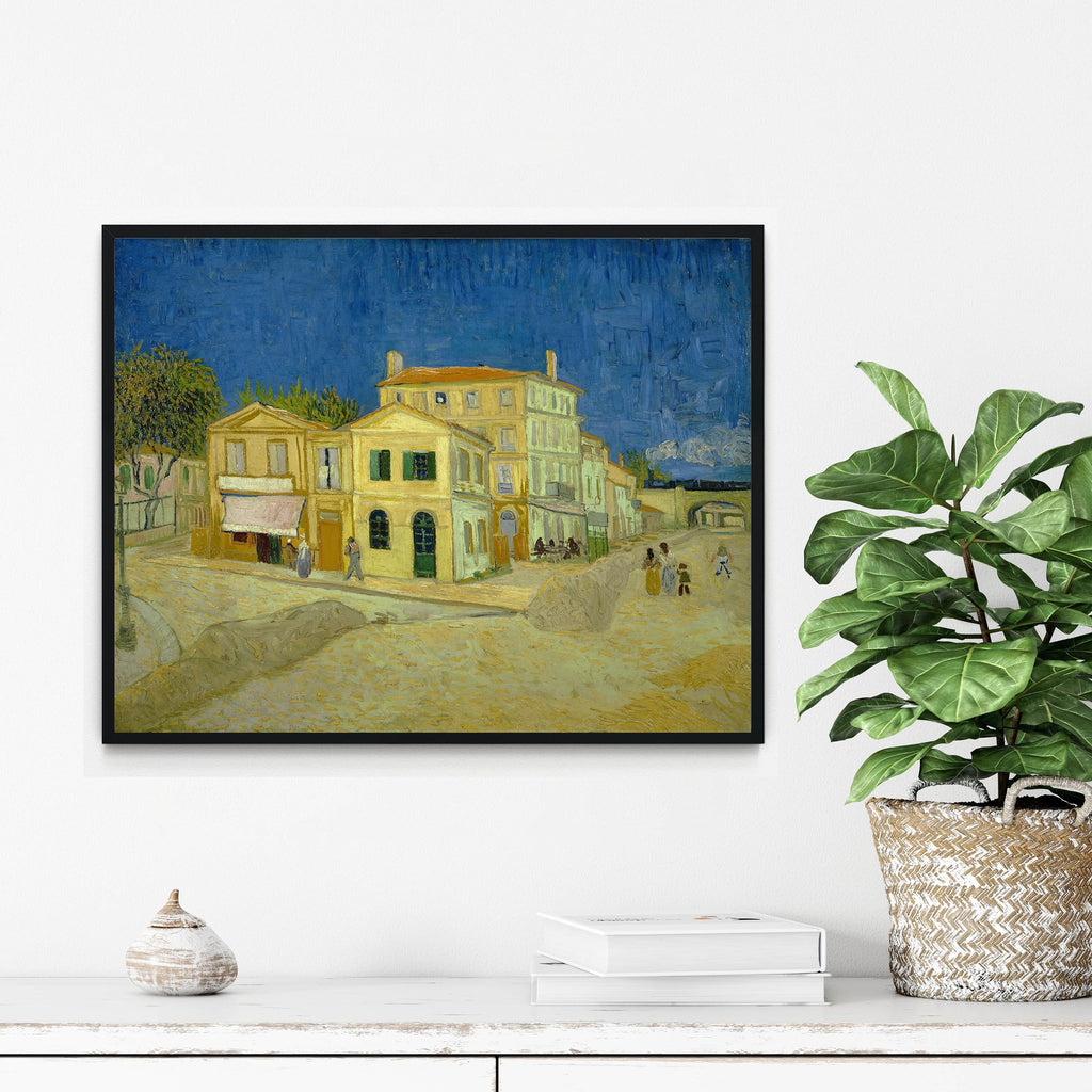 The yellow house Van Gogh Black Framed Wall Art Print Poster, Vintage Landscape Painting Wall Art, Bathroom Decor