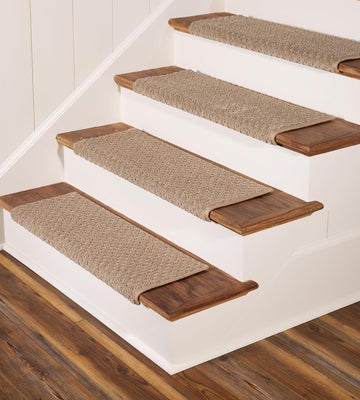 TM Rounded Bullnose Carpet Stair Treads, Anti Slip Indoor Stair Mats for Wooden Stairs - Style: Bayside Charm, Wood