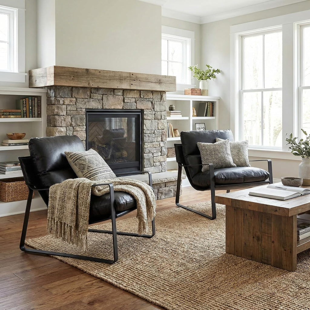 Modern PU Leather Accent Armchair, Black